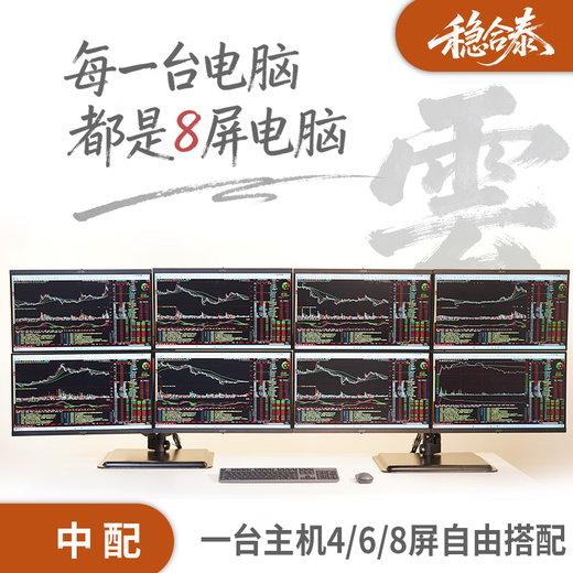 Wenhetai Cloud series professional one host 4 four screens 6 screens stock trading multi-screen computer 15th generation CPU 2026 stock futures foreign exchange financial trading computer Wall Street traders the same style Cloud 400 host + four MSI 25 inches + bracket