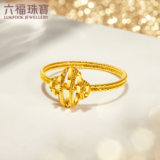 Lukfook Jewelry Light and Shadow Gold Pure Gold Four-leaf Clover hand-wound gold wire craft solid gold ring priced GJG0187DS No. 11-1.35g (including labor cost 207 yuan)