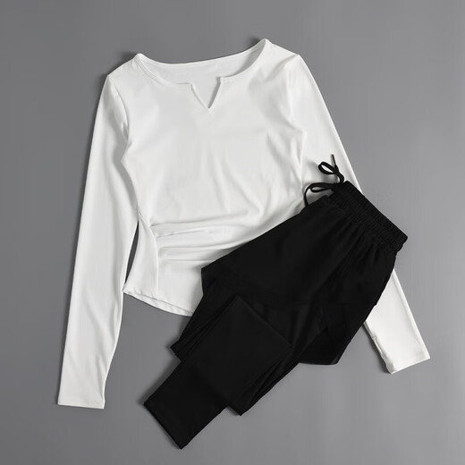 LI NING Li Ning Flagship Store 2025 autumn and winter new yoga clothing set for women, high-end Pilates training fitness long pink top + black pants S