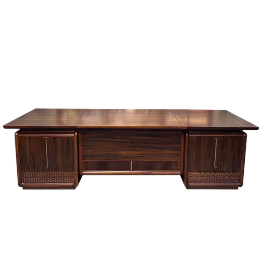 Black gold executive desk, all solid wood office desk and bookcase combination, new Chinese style boss desk and chair, high-end leadership desk, leader 2.8m desk