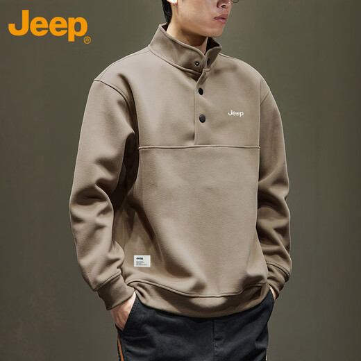 JEEP Jeep sweatshirt men's autumn and winter heavy embroidered bottoming shirt casual trendy tops for men black 3XL