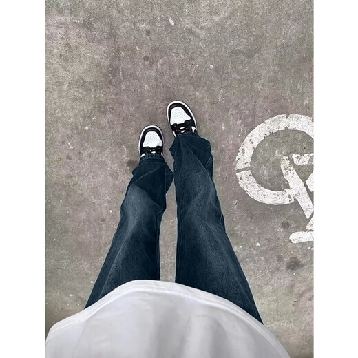 7 high-quality jeans for boys in autumn and winter thickened trendy high street loose long pants slightly flared leg-shaped straight casual men's pants XBNDMNZ-758 Retro Blue XL Recommended weight 130-145 Jin Jin equals 0.5 kg