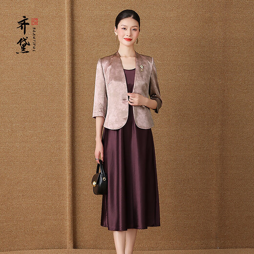 QUEDIT brand mother's dignified and elegant suit for women 2026 spring coat new style elegant age-reducing two-piece set bronze powder / two-piece set M recommended 100Jin Jin is equal to within 0.5 kg