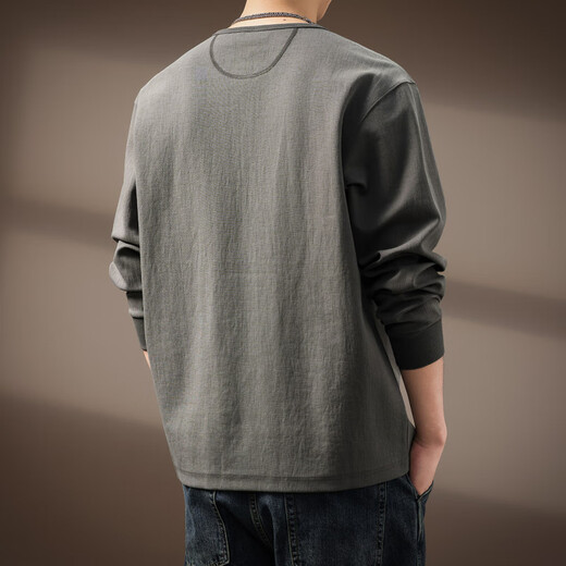 AX Armani broken code 2026 high-end American fashion brand retro Henry collar long-sleeved shirt for men in autumn heavy feeling loose green M suitable for 110-130Jin Jin equals 0.5 kg