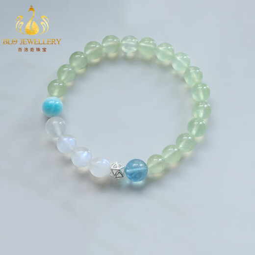 Bailuoqi Ice Translucent Green Prehnite Moonstone Aquamarine Emerald Fresh Bracelet Women's Beads 6mm