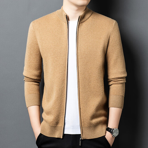 LILANG new autumn and winter woolen sweater jacket solid color knitted cardigan pure wool thickened warm woolen sweater men's black S 165