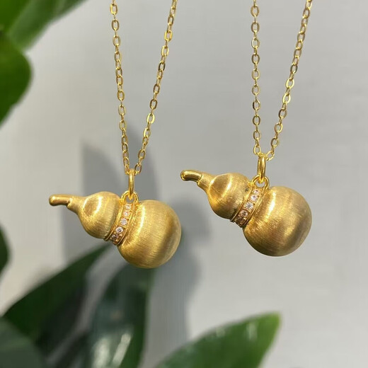 18K gold large version brushed gourd pendant, blessing and wealth, gift for mother, birthday gift for girlfriend, necklace for women, yellow