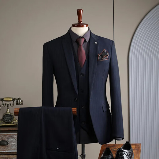 FZPT light luxury trendy brand suit men's 2025 autumn and winter new business casual fashion slim striped suit dress black single-piece suit 2XL recommended 135-145Jin Jin equals 0.5 kg