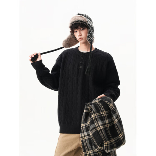 Sensational cable Henry collar sweater for men and women, autumn lazy style knitted sweater, light gray M