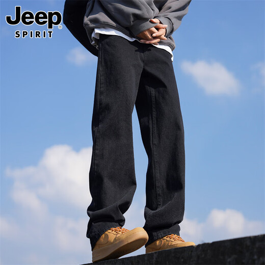JEEP SPIRIT吉普牛仔裤男士秋冬季直筒裤子男美式宽松休闲裤 黑色 XL