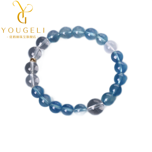 Yogurt 18K Gold Natural Brazilian Aquamarine Bracelet Women's Ice Devil Blue Bracelet Hand Decoration Gift Beads 8mm