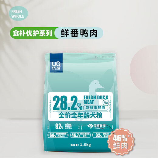 YJ (YJ) Muscovy Duck Dog Food Universal Full Price Grain-Free Fresh Meat Small, Medium and Large Dog Puppies Adult Dog Food Chicken Nutritional 1.5kg Muscovy Duck Full Price Dog Food for All Ages