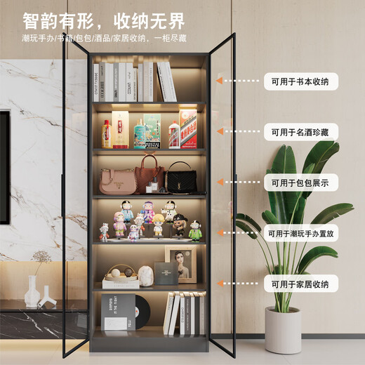 Zhong Zhanggui glass small wine cabinet living room wall display cabinet storage cabinet light luxury red wine cabinet household small wine storage cabinet 60x32x200 double door double drawer dark gray delivery to home