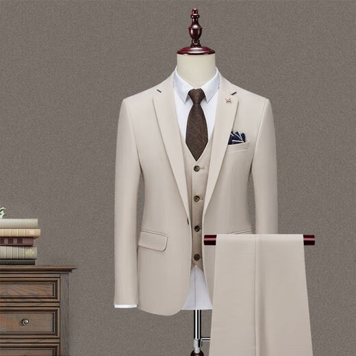 BIEMLFDLKK BG Biyinlefen same style three-piece men's suit suit business professional formal small suit Korean version slim fit denim blue S