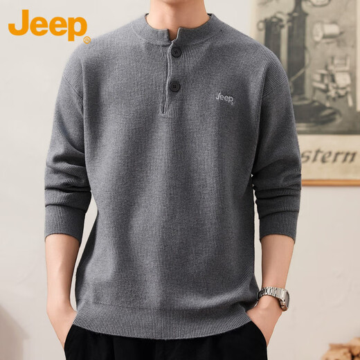 Jeep (JEEP) Henry Collar Sweater Men's Solid Color Inner Sweater 2025 Autumn and Winter Pullover Bottoming Sweater Men 25001 Gray Jeep Official M _ 90-110Jin Jin equals 0.5 kg