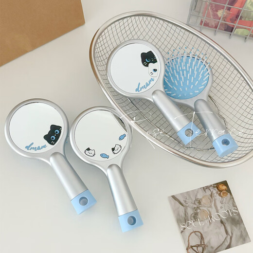 Portable compact mirror ins comb air cushion air bag massage comb with mirror student cute portable small fluffy hair purchase mirror comb integrated black cat white cat