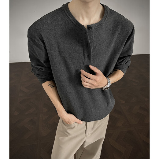 NYING Henry collar German velvet bottoming shirt for men in autumn and winter new fashion brand thickened inner large size loose warm long-sleeved T-shirt dark gray XL (120-140Jin Jin equals 0.5 kg)