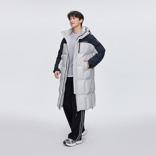 BOSIDENG fashion sports series 90 velvet stitching color hooded drawstring letters Logo chest patch pocket windproof double placket warm and thick ink gray/island blue 8A43/59028A4A XXS 155/80A