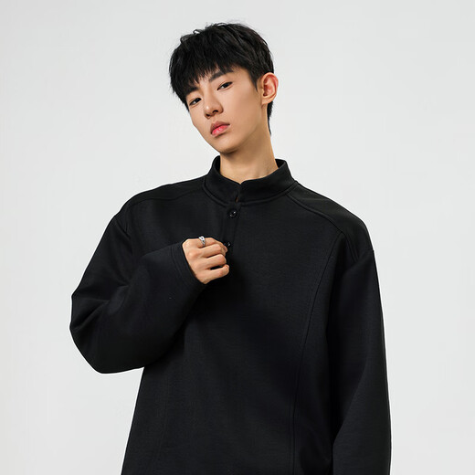 Homlean American Polo Henry shirt men's long-sleeved T-shirt autumn top with casual men's base sweatshirt JC-T24555 black M (recommended 85-100Jin Jin equals 0.5 kg)