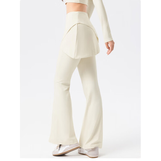 Juzai Fitness Pants Women's High Waist Tummy Control Yoga Pants Fake Two Piece Skirts Hip Raising Anti-Exposed Micro Trumpet Pilates Ivory S