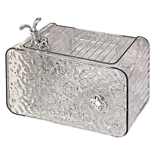 Shantou Lincun Glacier Pattern Small Flower Tissue Box Home Facial Towel Storage Bathroom Wall-Mounted Paper Box Storage Rack Roll Paper Box Transparent Silver Small Flower Tissue Box + Lying Rabbit