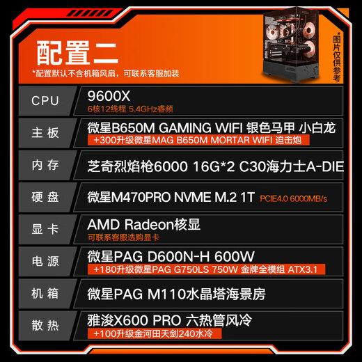 MSI Family Bucket AMD Ryzen 9600X/5060/5070 Game Console Computer Desktop Assembly Computer Host DIY Complete Machine Sea View Room Assembly Machine Configuration Two 9600X/32G/1T