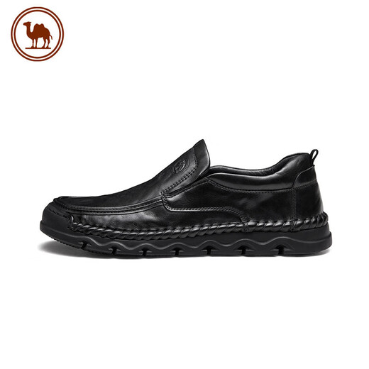 Camel Casual Leather Shoes Men's Business Cow Leather Soft Sole Comfortable Slip-On Men's Shoes P15A297013 Black 40