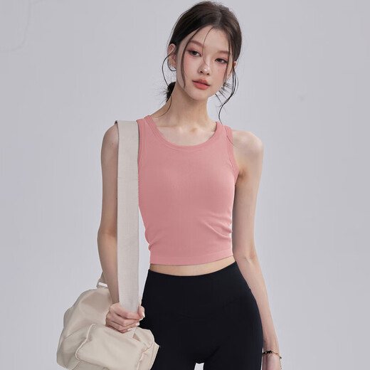 New fitness suit women's all-in-one sports vest Pilates training yoga clothing running and cycling clothing two-piece set latent pink vest S