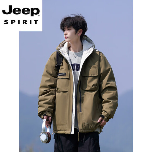 JEEP SPIRIT Daunenjacke Herren 2025 Winter American Plus Size Weiße Entendaunen Warme Daunenjacke mit Kapuze Schwarz 2XL