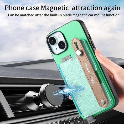 Tongrubi Magsafe Case de teléfonos móviles Adecuado para Apple 15 Promax Bag Magnetic Bag Case de teléfono móvil con bolsa de tarjeta iPhone 14 Muñeco de muñeca Noble Magnetic Case + Bolsa de tarjeta iPhone 16Plus