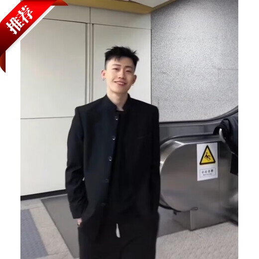 JIAYE high-end handsome new Chinese tunic jacket men's spring and autumn Zhao Shanhe same style casual stand collar suit jacket trend #black single jacket L recommended 105-120Jin Jin equals 0.5 kg