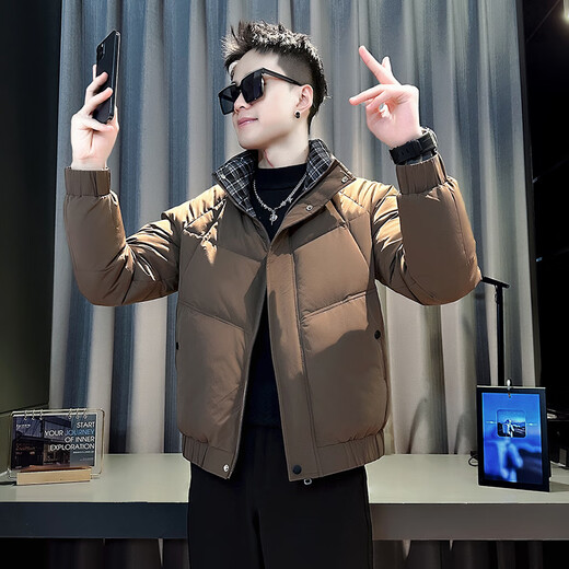 Jason's trendy brand handsome workwear down jacket men's winter thickened stand-up collar cotton jacket 2025 new men's winter jacket F122 coffee color M recommended 95-110Jin Jin equals 0.5 kg
