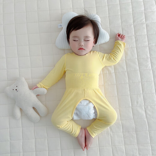 小红书爆款婴儿无骨莫代尔长袖长裤睡衣薄款护肚套装夏季男女230 白色莫代开档长袖套装 cm3 80