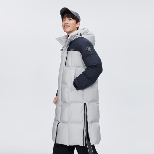 BOSIDENG fashion sports series 90 velvet stitching color hooded drawstring letters Logo chest patch pocket windproof double placket warm and thick ink gray/island blue 8A43/59028A4A XXS 155/80A