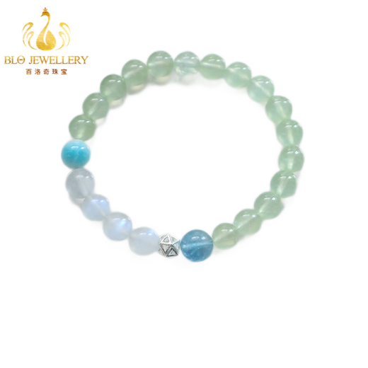 Bailuoqi Ice Translucent Green Prehnite Moonstone Aquamarine Emerald Fresh Bracelet Women's Beads 6mm