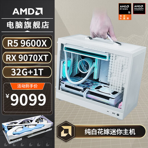 AMD R5 9600X/RX9070XT/RTX5060TI/5070 Huayue mini pure white mini host ITX assembly computer desktop computer host desktop AIPC computer configuration eight丨R5 9600X/RX 9070XT
