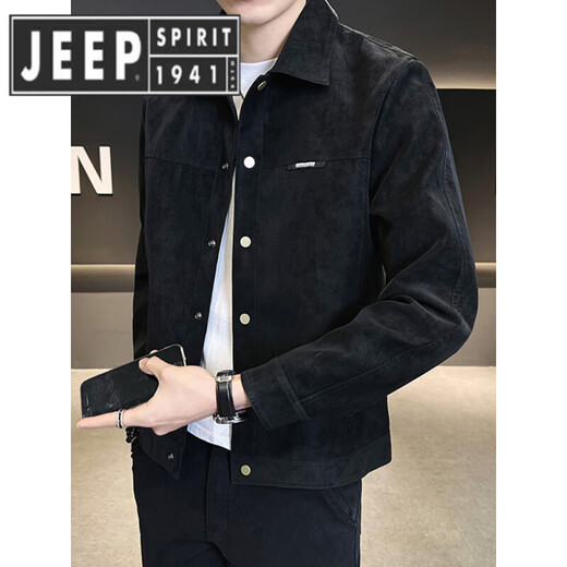 JEEP SPIRIT Jeep High-end Men's Jacket 2025 Autumn and Winter New Lapel Suede Clothes Versatile Casual Jacket Men 2001 Coffee Color Regular M 90-110Jin Jin is equal to 0.5 kg
