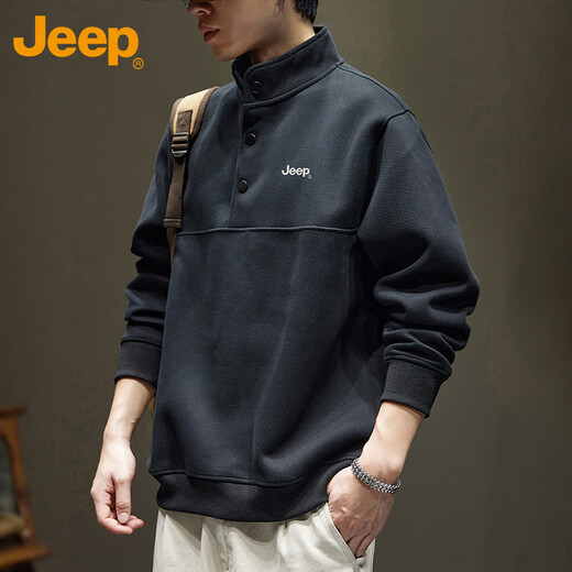 JEEP Jeep sweatshirt men's autumn and winter heavy embroidered bottoming shirt casual trendy tops for men black 3XL