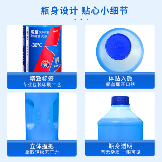 Blue Star antifreeze glass water -30 degrees 2L*2 bottles, powerful car oil removal film and decontamination, winter wiper water, universal for all seasons