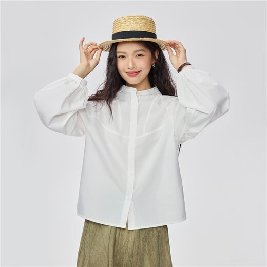 Giordano intellectual style shirt women's cotton stand-up collar raglan sleeves loose long-sleeved shirt 13345853