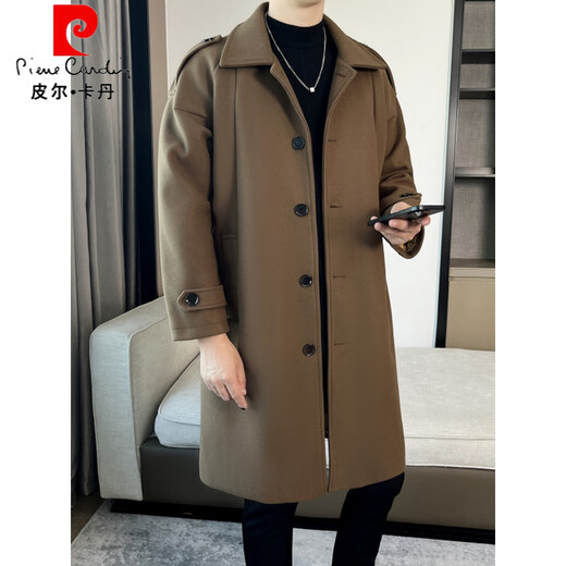 Pierre Cardin men's loose mid-length versatile single-breasted woolen coat new autumn and winter comfortable casual windbreaker handsome coat black L