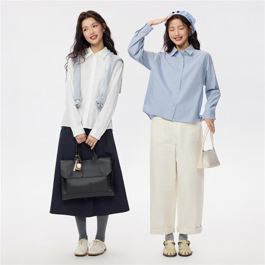 Giordano intellectual style shirt women's new pure cotton poplin loose silhouette long-sleeved shirt women 13345865