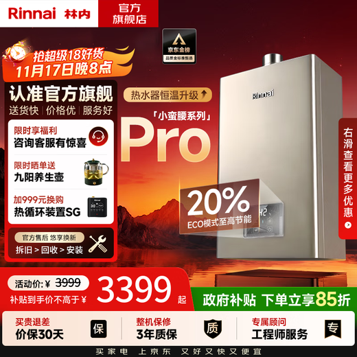 Rinnai (Rinnai) Xiaomanyao 15% off state subsidy 13 liters of natural gas for gas water heater Constant temperature soft sound Slim body 13GD31 Trade-in 16L GD32 Xiaomanyao Pro-Nano ultra-thin core