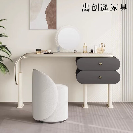 Huichuangyao modern minimalist cream style light luxury dressing table saddle leather bedroom internet celebrity desk makeup table pull-out 1 meter single dressing table + makeup stool