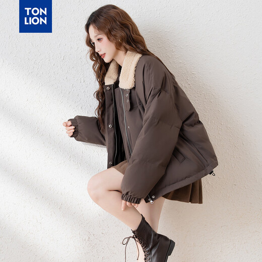 TonLion 2025 Winter Women's Lapel Imitation Lamb Wool Collar Short Cotton Coat