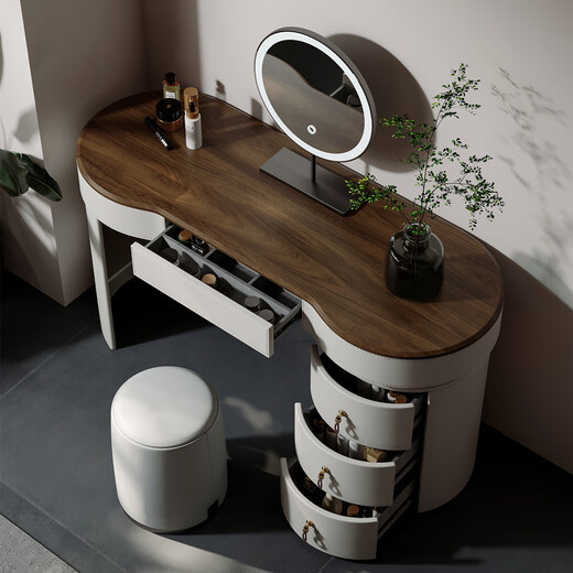 Huichuangyuan high-end French retro black walnut modern minimalist bedroom saddle leather storage and storage dresser makeup table 1.0 meter dresser + makeup stool black walnut veneer only need to install feet