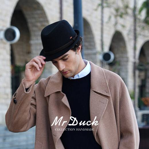 Mr DUCK woven light pure wool comfortable foldable top hat thickened quilted warm gentleman's hat men's winter jazz hat shadow black (100% merino wool)-MW562103 L (suitable for 57-58cm head circumference)