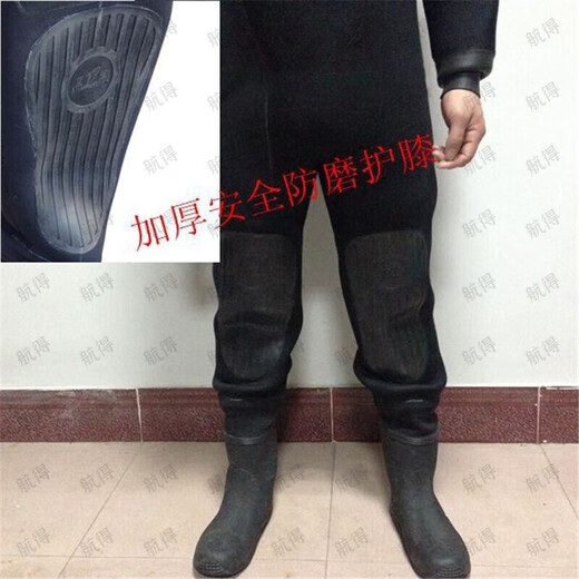 Hangde winter full dry wetsuit one-piece 6MM thickened waterproof and warm wetsuit wear-resistant cold dry suit deep diving without hood (one piece) L (height 170-175cm)