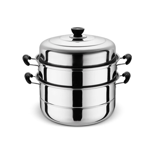 Thickened double-layer stainless steel steamer household two-layer steamed buns and fish steamer extra large commercial soup pot large capacity steamer 2 layers 34cm
