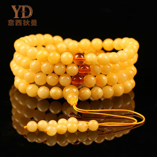 Italian beeswax bracelets for men and women, high-end cultural jewelry bracelets, natural chicken fat yellow Buddha beads, amber light luxury gifts, diameter 6.1+mm, with certificate